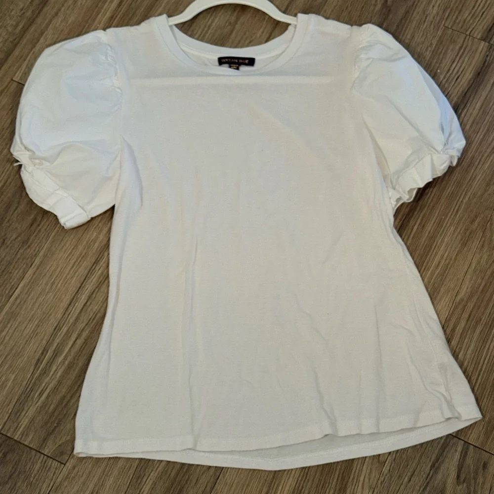Anthropologie Skies Are Blue White Puff Sleeve Top Size S